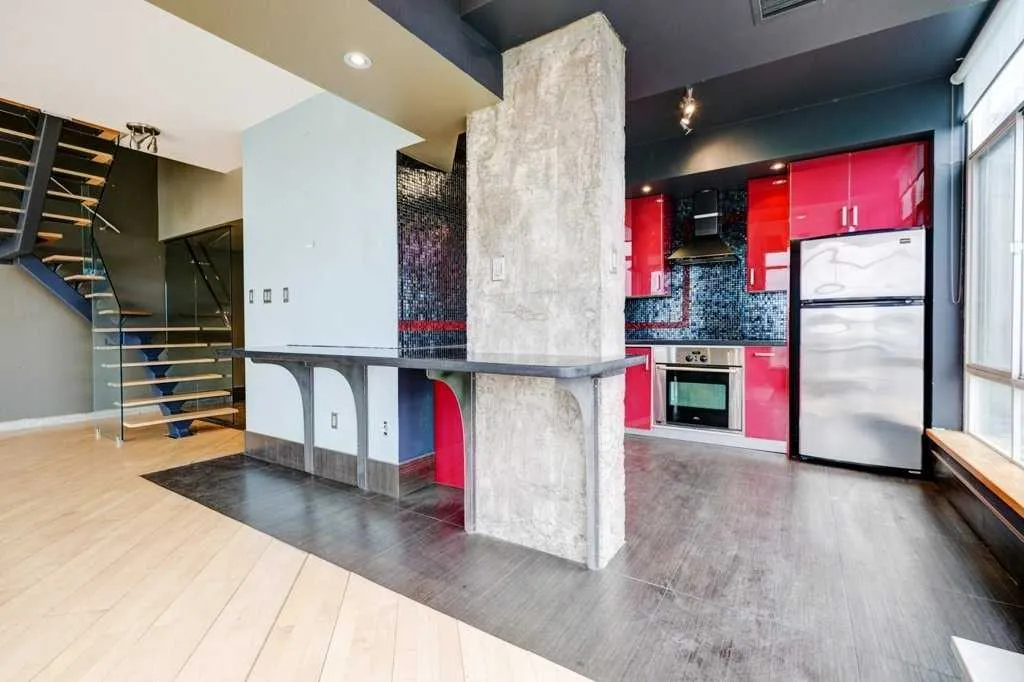Distillery District Condo Renovation, Toronto, ON — before: Kitchen Wide